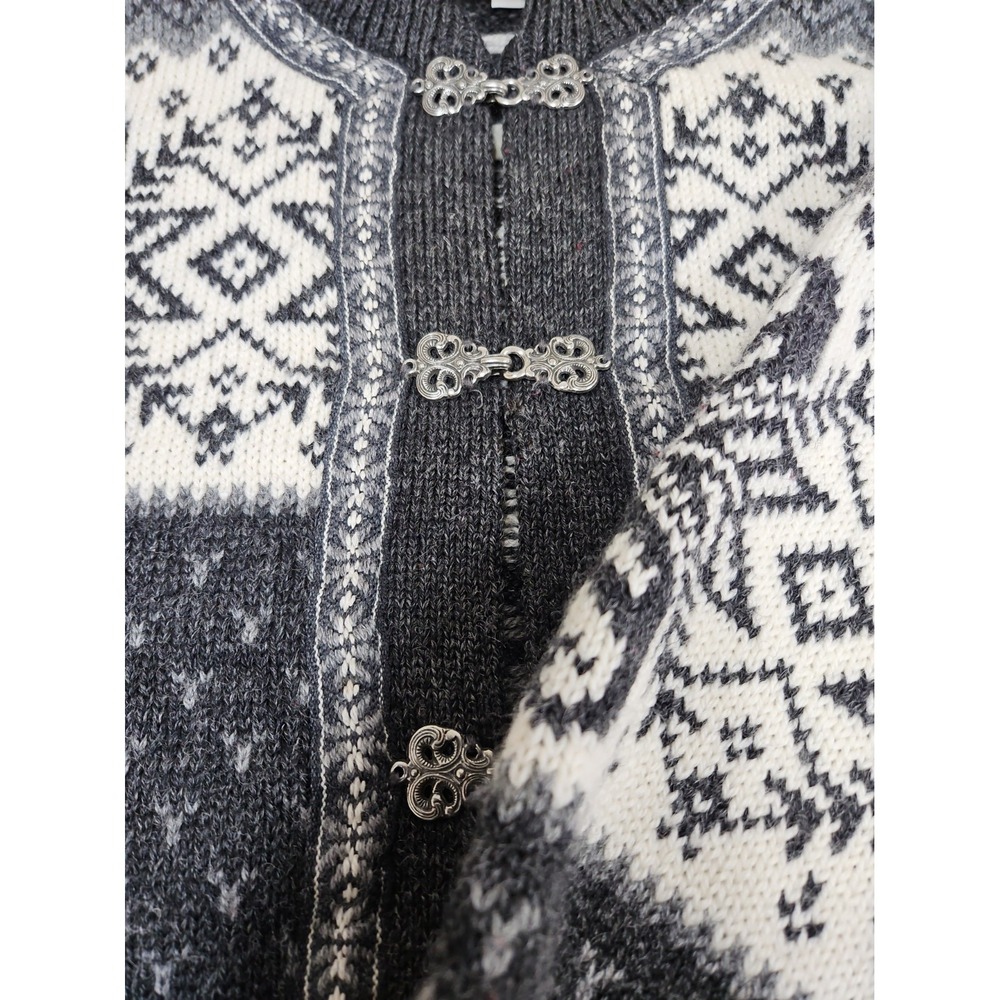 Gjestal exclusive Norwegian Wool Cardigan Sweater Pewter Hook & Eye Closures Xl